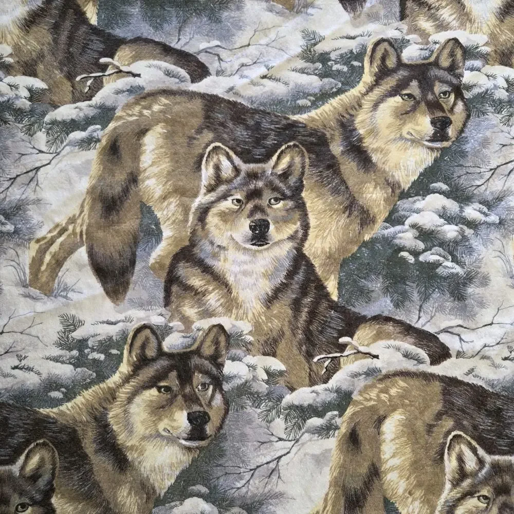 Vintage 1980s Blanket Owen Wolf Wolves Winter Woods Nylon Polyester USA Made